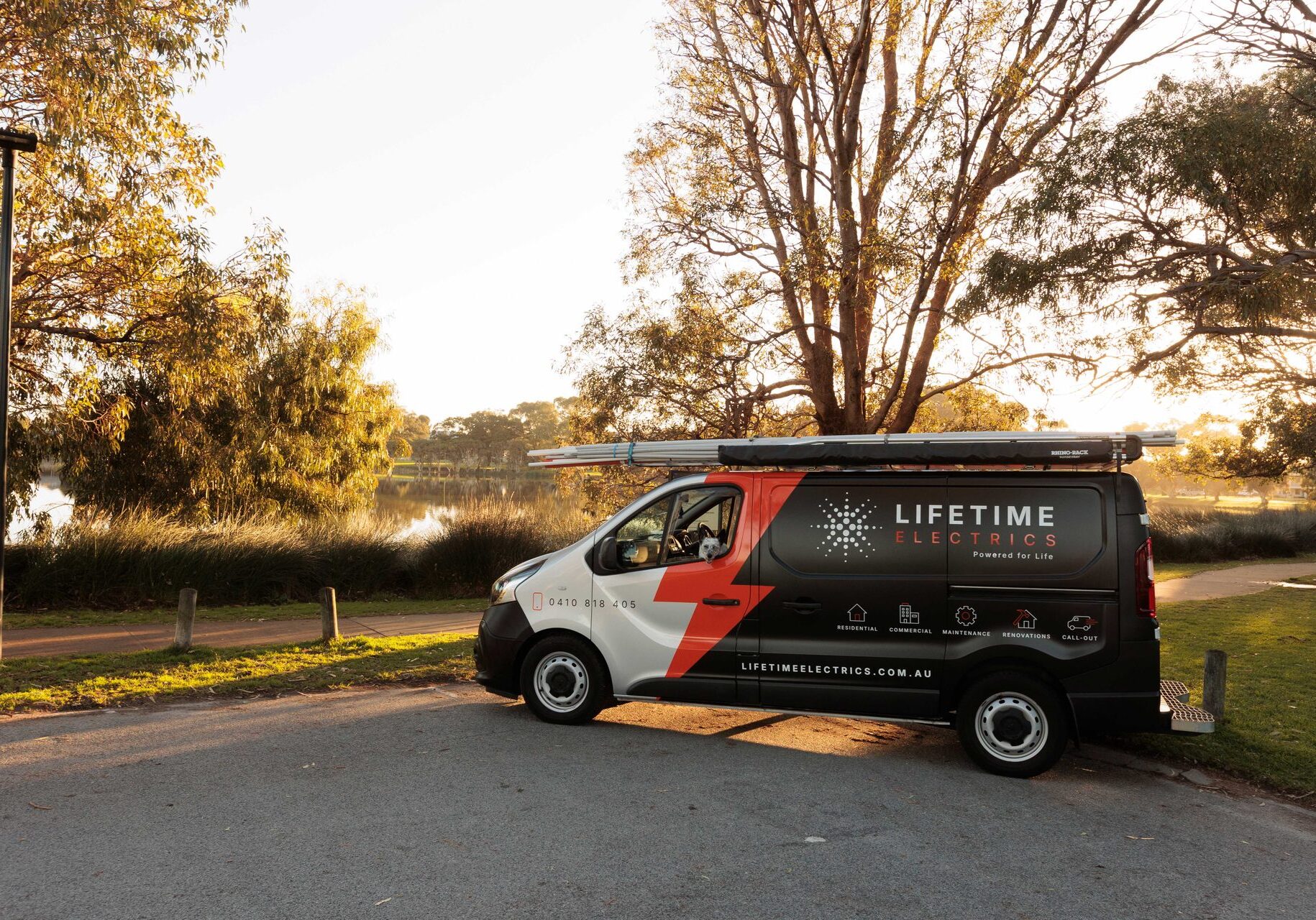 Lifetime Electrics van at golden hour in Perth